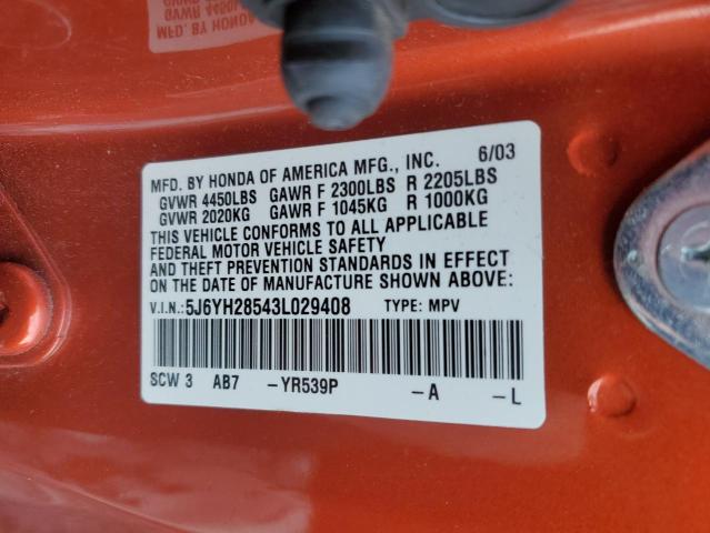 2003 Honda Element Ex VIN: 5J6YH28543L029408 Lot: 57636434