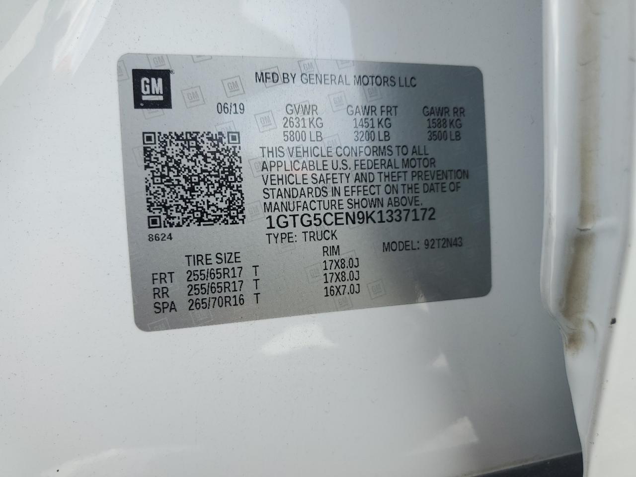 1GTG5CEN9K1337172 2019 GMC Canyon Sle