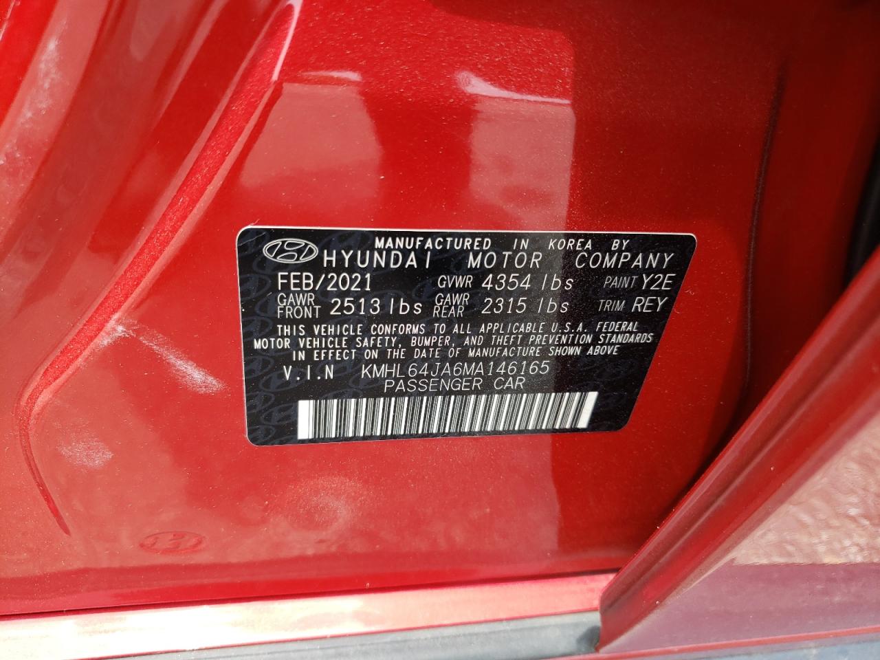 KMHL64JA6MA146165 2021 Hyundai Sonata Sel