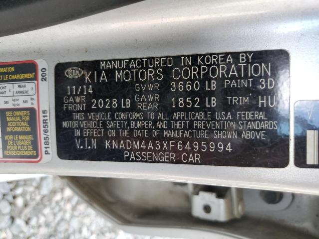 2015 Kia Rio Lx VIN: KNADM4A3XF6495994 Lot: 60264834