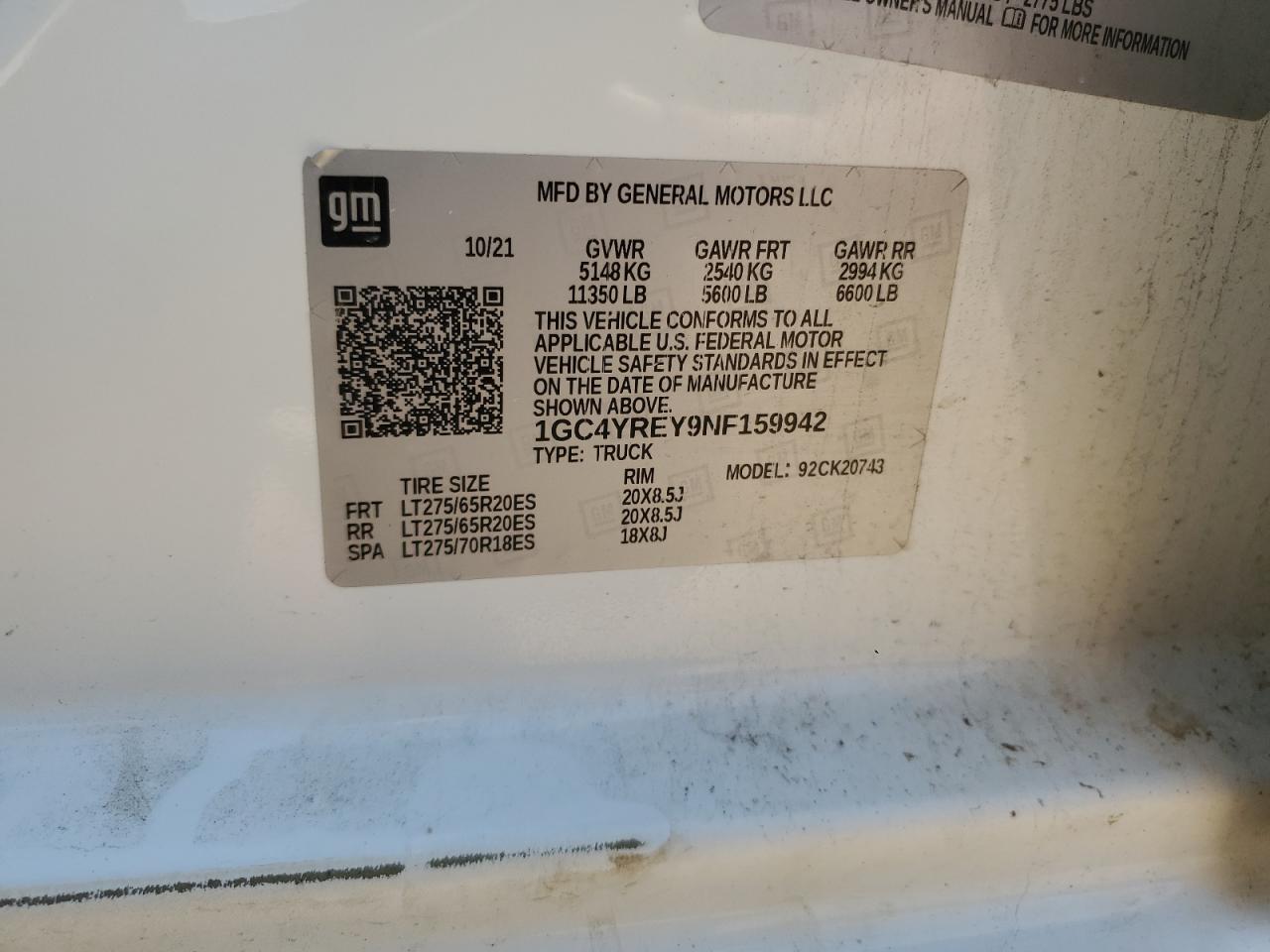 1GC4YREY9NF159942 2022 Chevrolet Silverado K2500 High Country