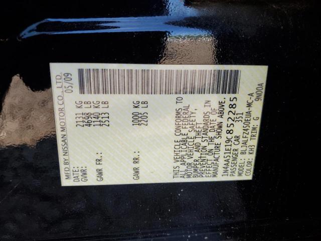 2009 Nissan Maxima S VIN: 1N4AA51E19C852285 Lot: 58344654