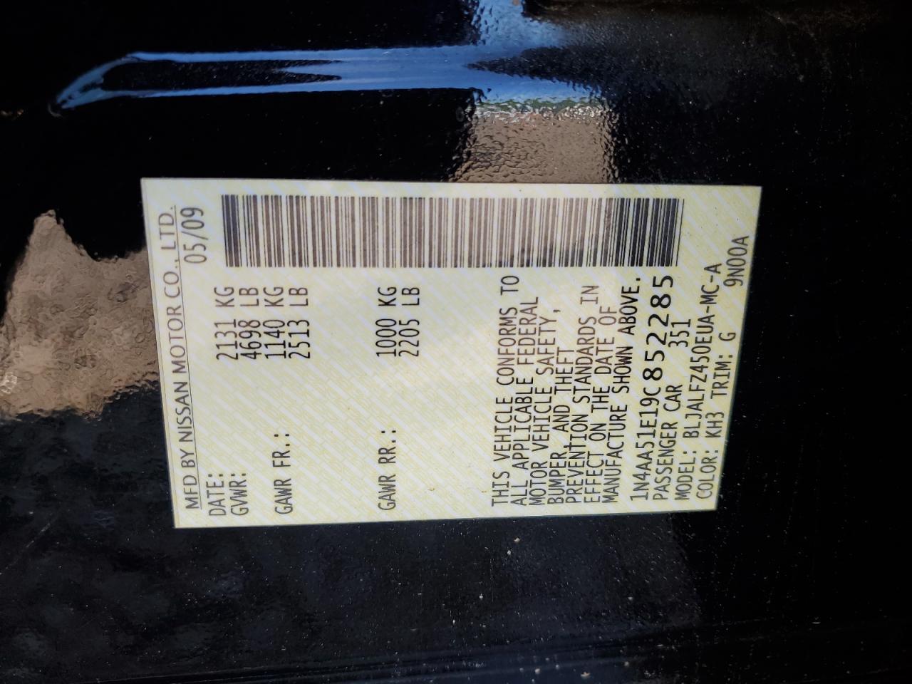 1N4AA51E19C852285 2009 Nissan Maxima S