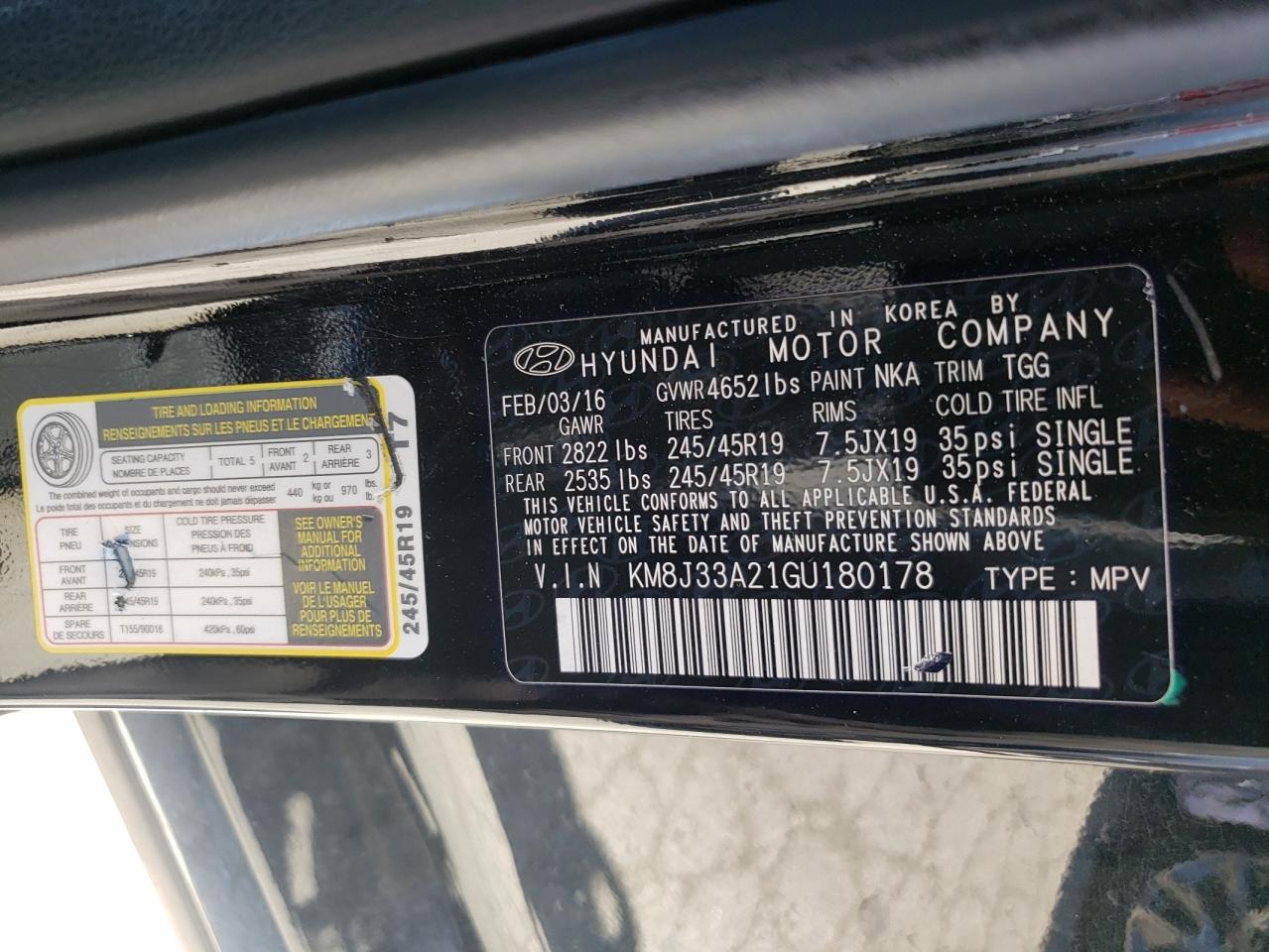 KM8J33A21GU180178 2016 Hyundai Tucson Limited