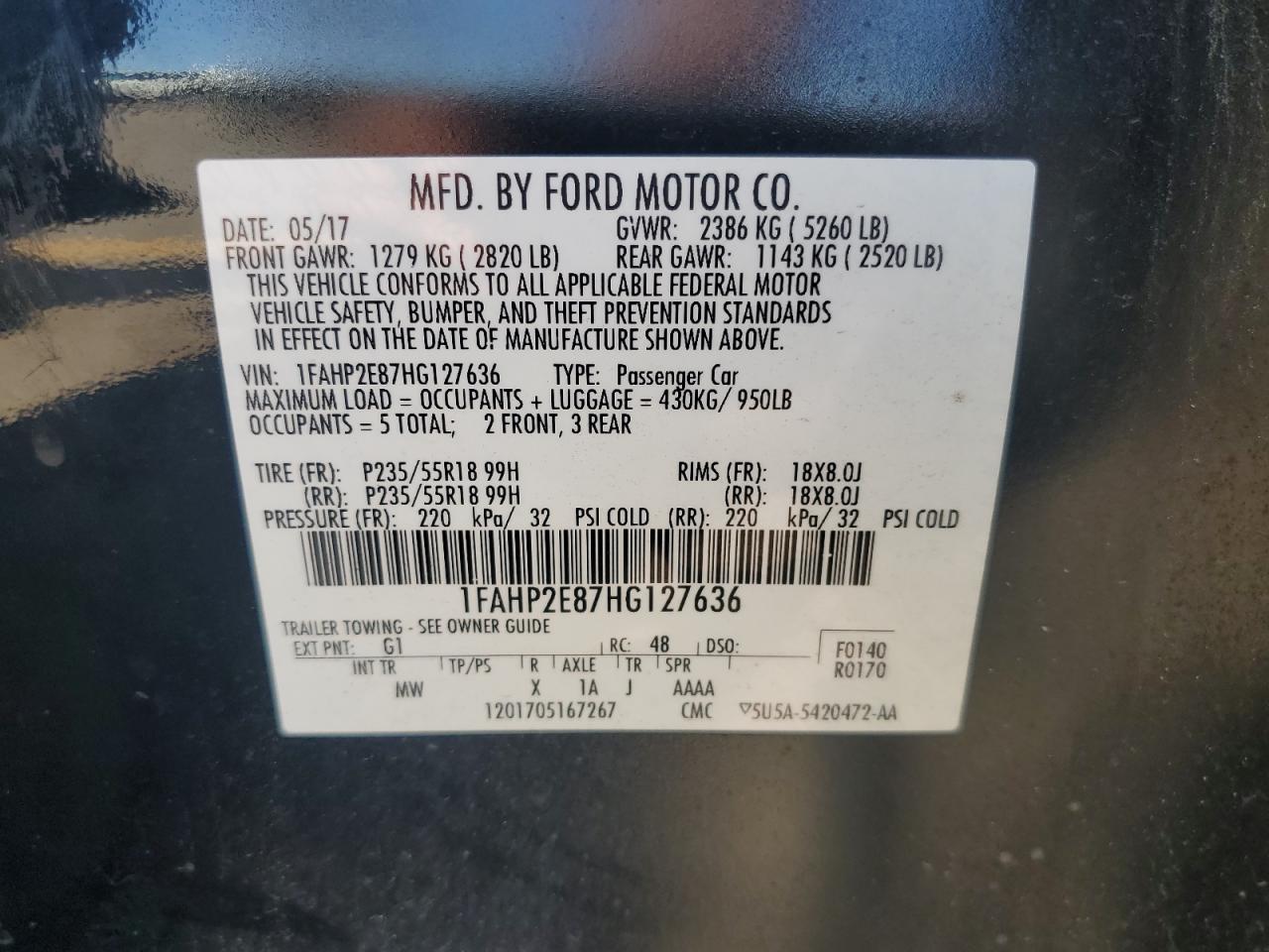 1FAHP2E87HG127636 2017 Ford Taurus Sel