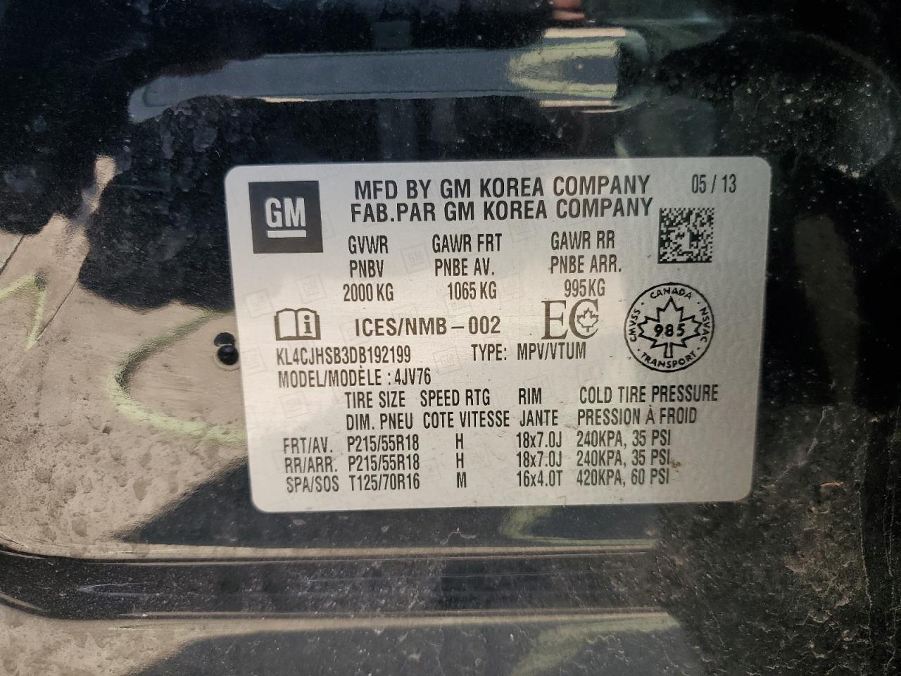 KL4CJHSB3DB192199 2013 Buick Encore Premium