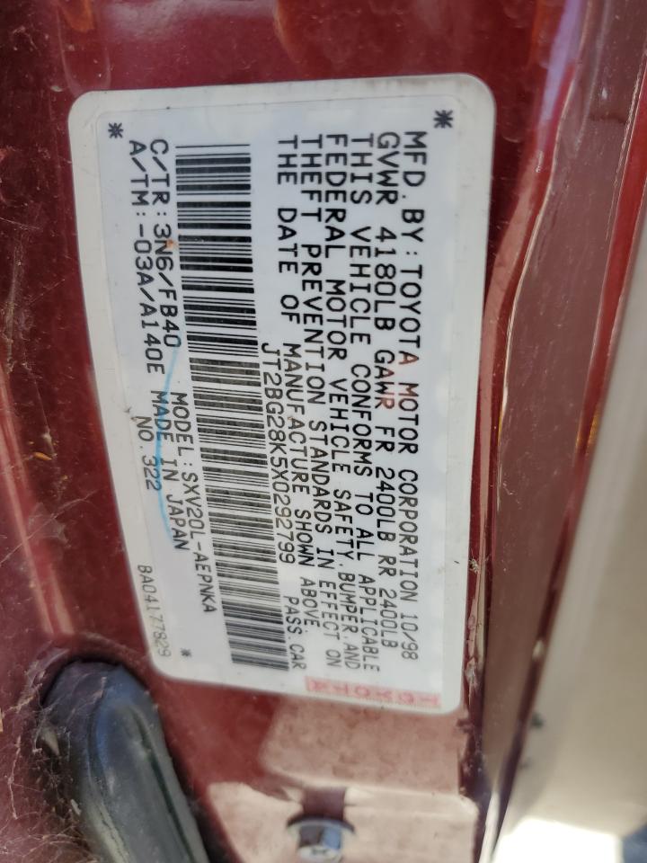 JT2BG28K5X0292799 1999 Toyota Camry Le