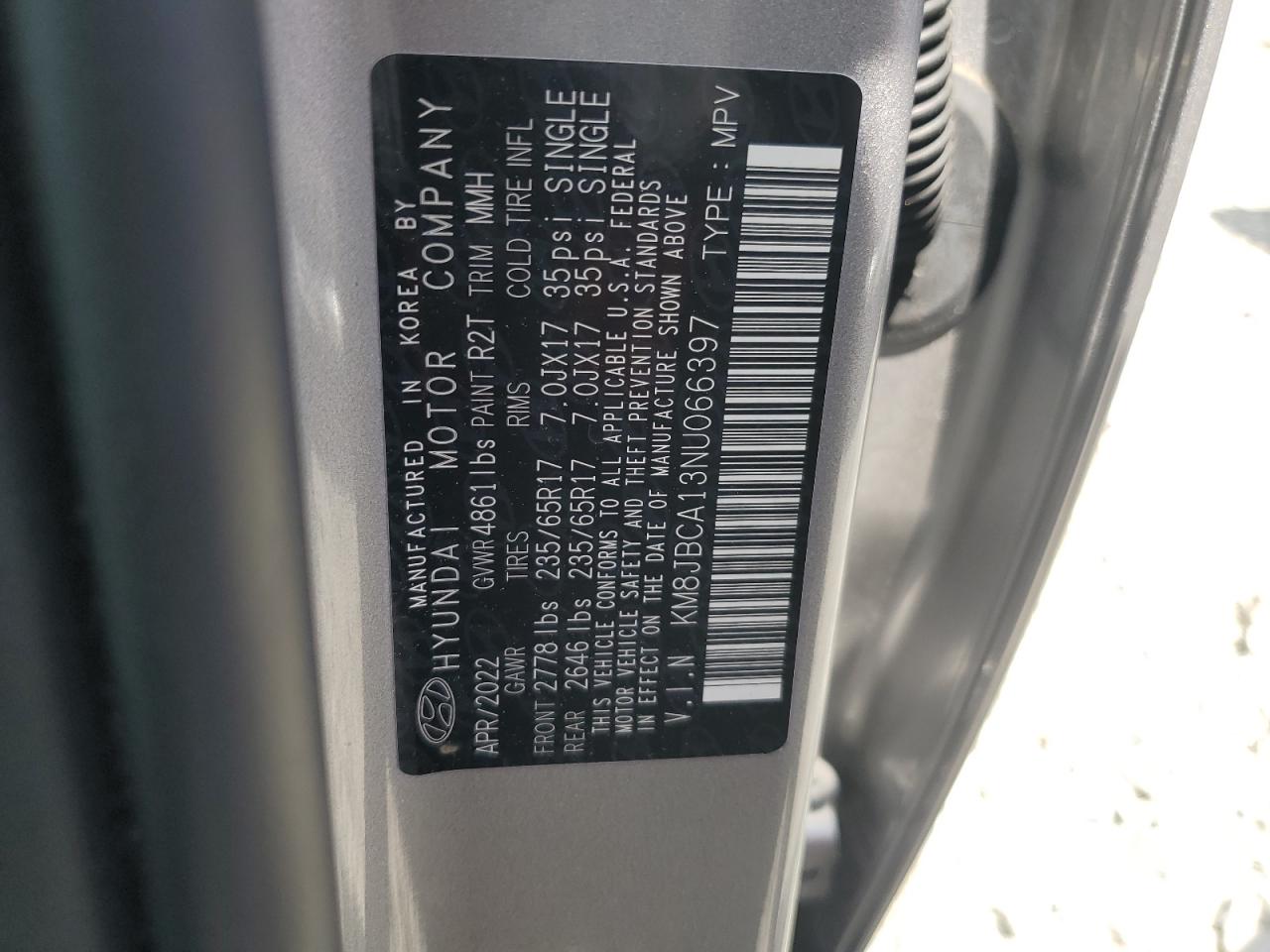 KM8JBCA13NU066397 2022 Hyundai Tucson Blue