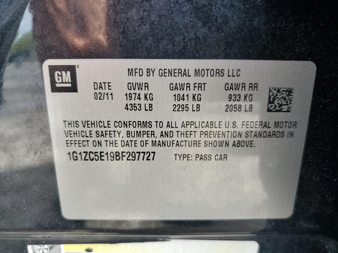 1G1ZC5E19BF297727 2011 Chevrolet Malibu 1Lt