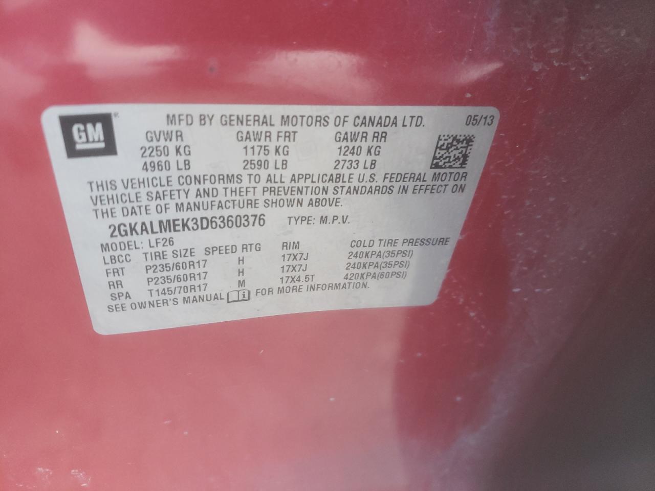 2GKALMEK3D6360376 2013 GMC Terrain Sle