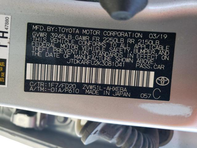 2019 Toyota Prius VIN: JTDKARFU2K3081041 Lot: 60126284