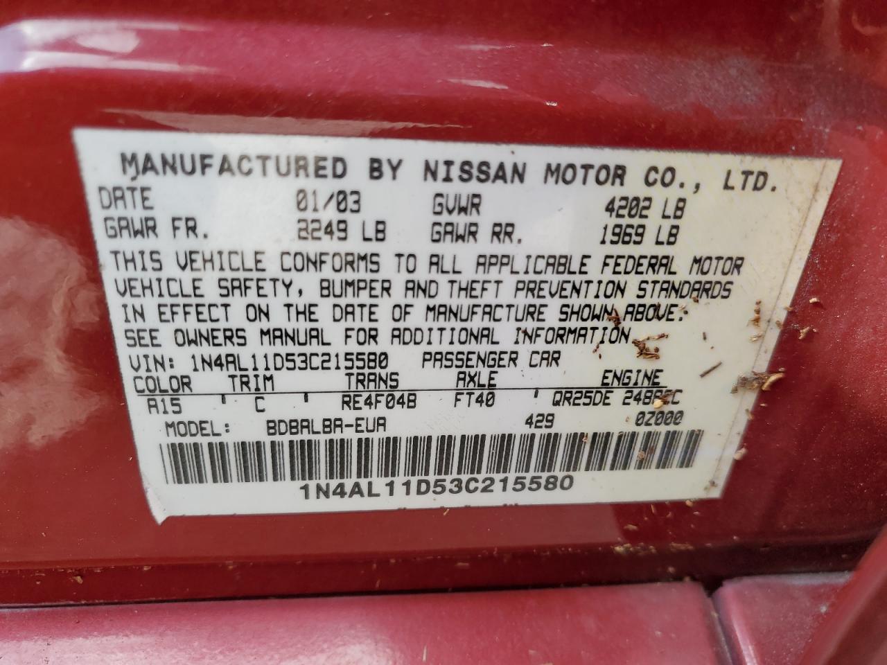 1N4AL11D53C215580 2003 Nissan Altima Base