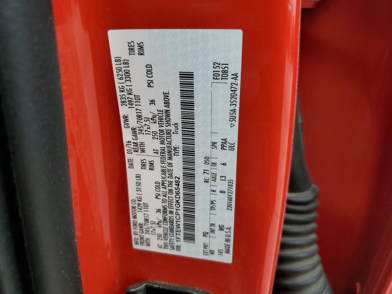 1FTEW1CP1GKD65482 FORD F-150 2016