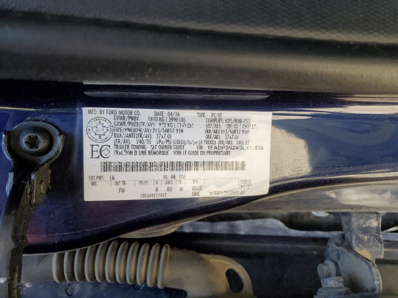1FADP3N24GL312538 FORD FOCUS 2016