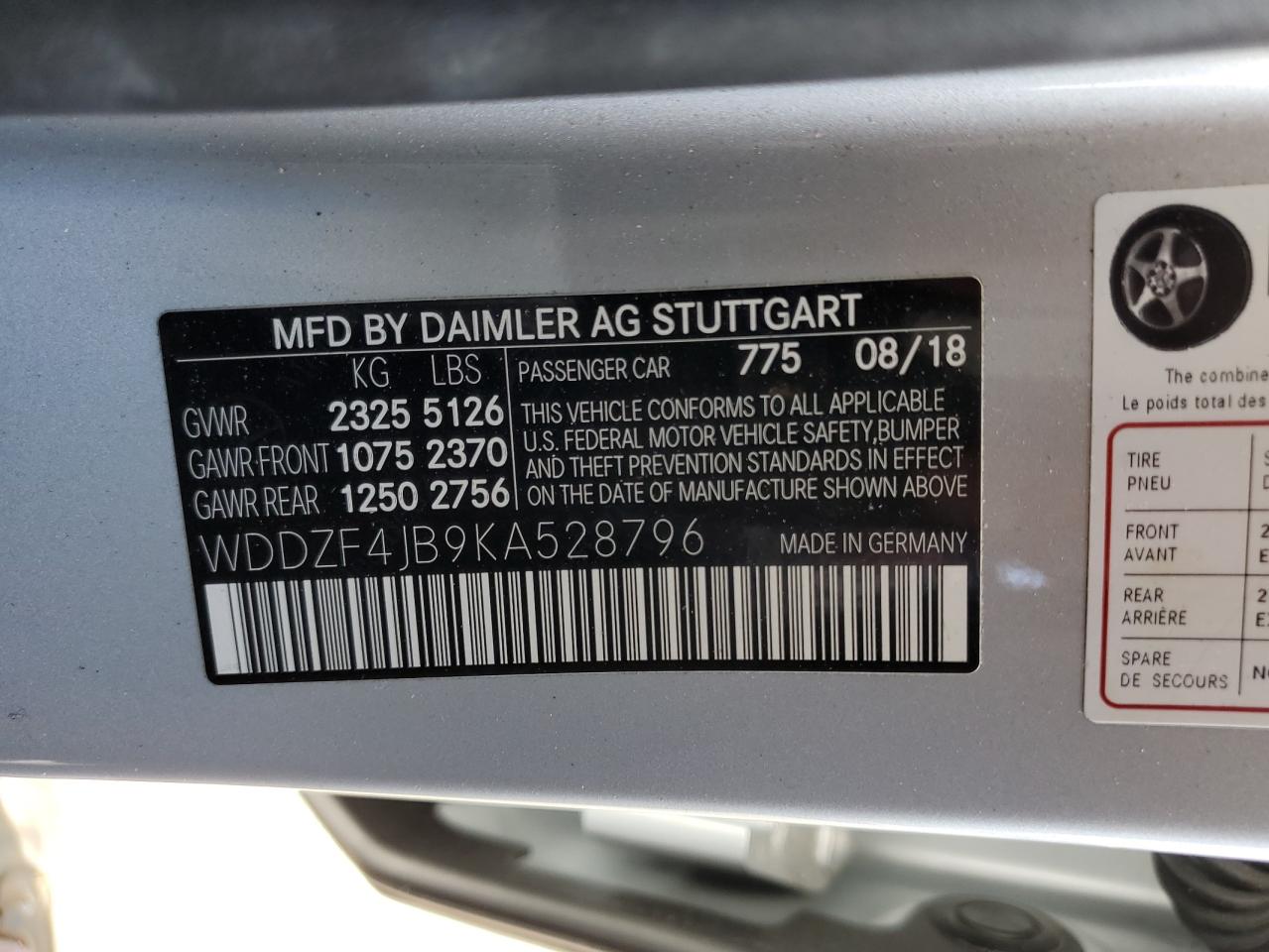 WDDZF4JB9KA528796 2019 Mercedes-Benz E 300