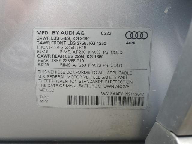 2022 Audi Q5 Premium Plus 45 VIN: WA1EAAFY1N2113547 Lot: 57524324