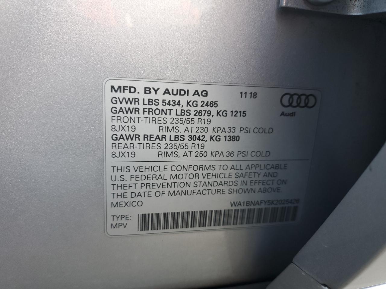 WA1BNAFY5K2025426 2019 Audi Q5 Premium Plus