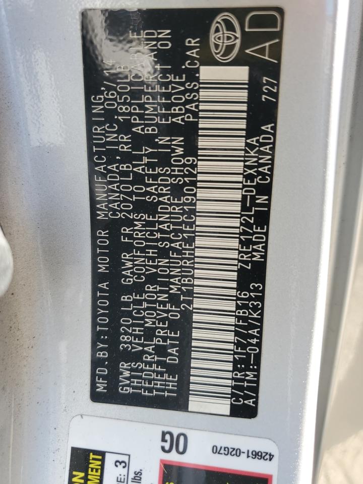 2T1BURHE1EC190129 2014 Toyota Corolla L