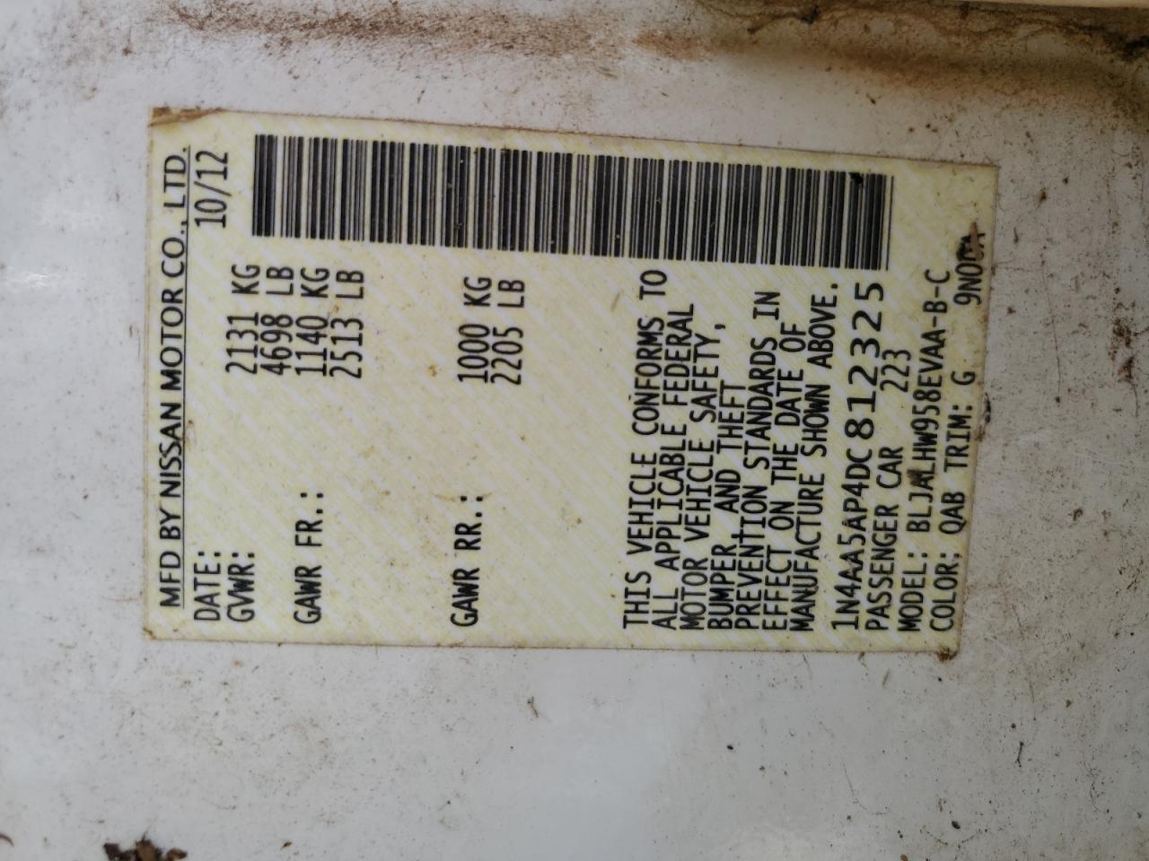 1N4AA5AP4DC812325 2013 Nissan Maxima S