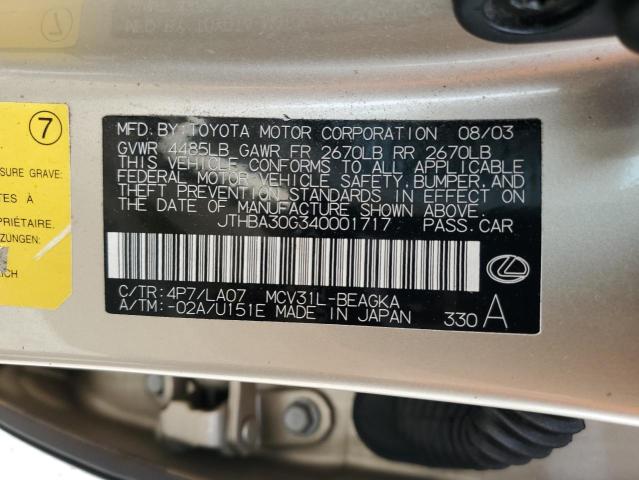 2004 Lexus Es 330 VIN: JTHBA30G340001717 Lot: 57713254