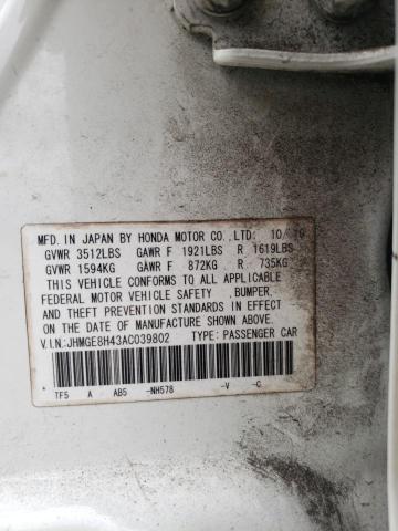 2010 Honda Fit Sport VIN: JHMGE8H43AC039802 Lot: 61065804