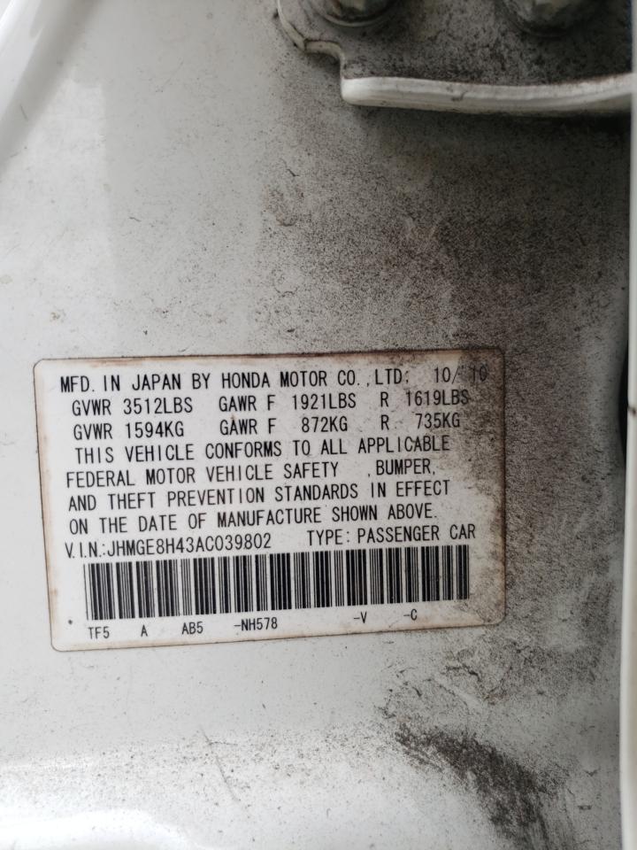 JHMGE8H43AC039802 2010 Honda Fit Sport