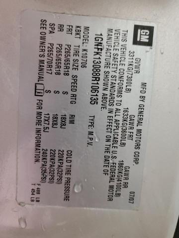 2008 Chevrolet Tahoe K1500 VIN: 1GNFK13088R106135 Lot: 59290924