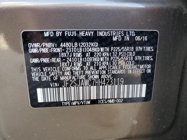 2017 Subaru Forester 2.5I Touring VIN: JF2SJAWC7HH423119 Lot: 58895834