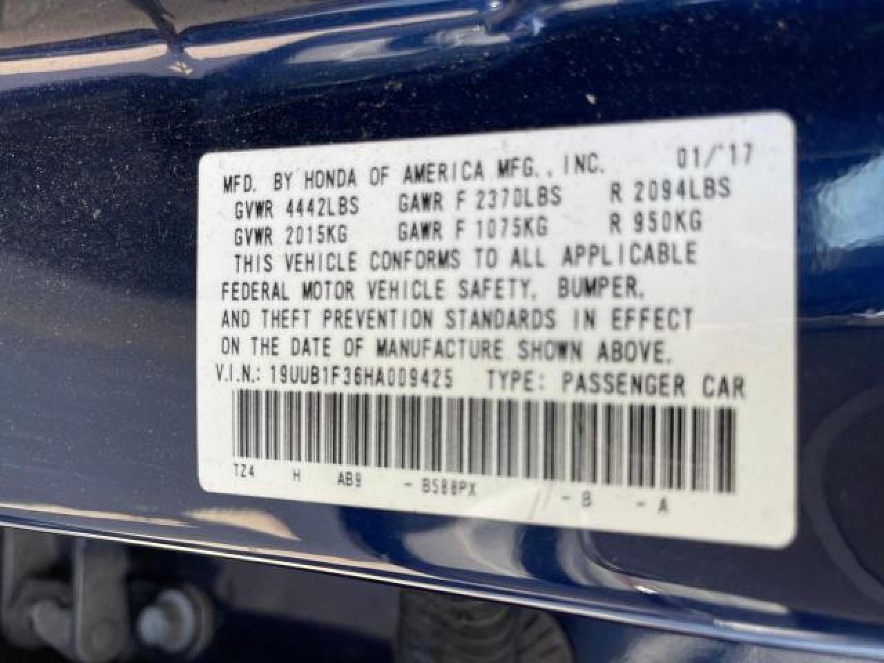 19UUB1F36HA009425 2017 Acura Tlx