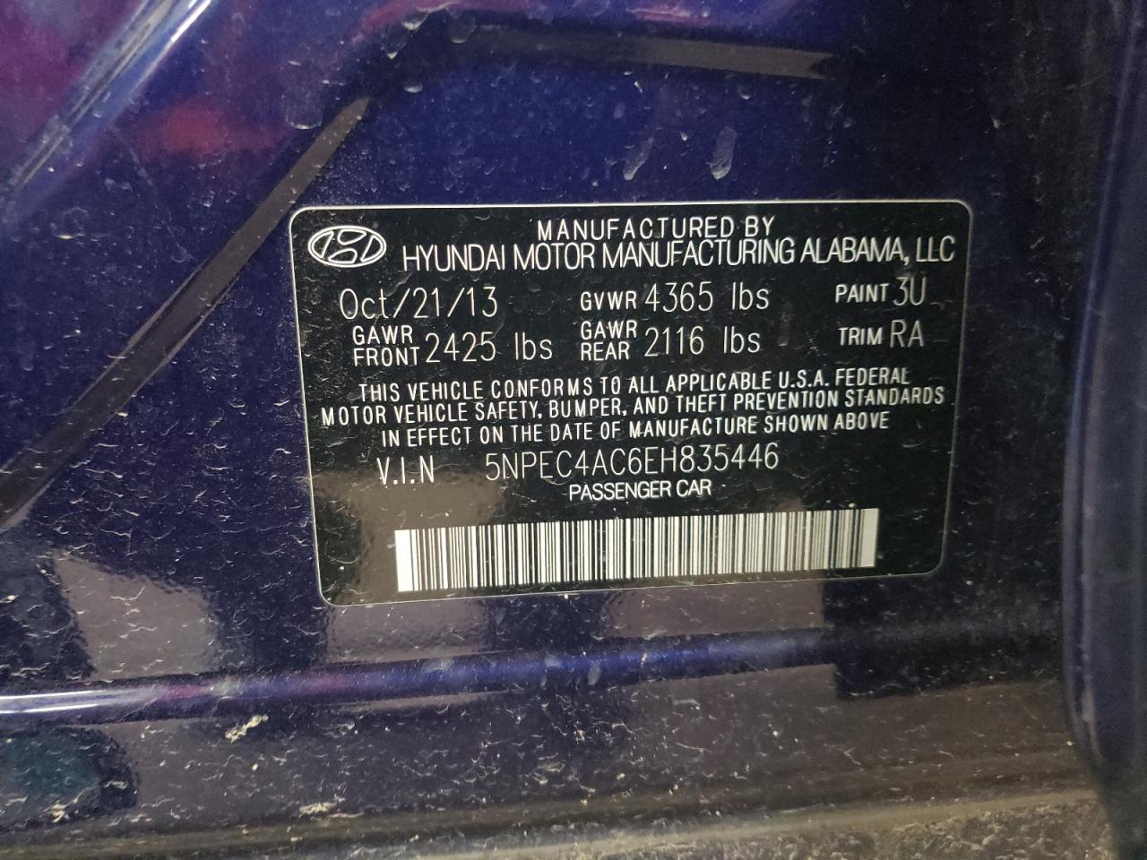 5NPEC4AC6EH835446 2014 Hyundai Sonata Se