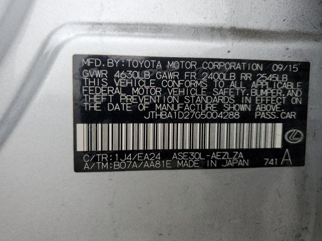 2016 Lexus Is 200T VIN: JTHBA1D27G5004288 Lot: 57239864