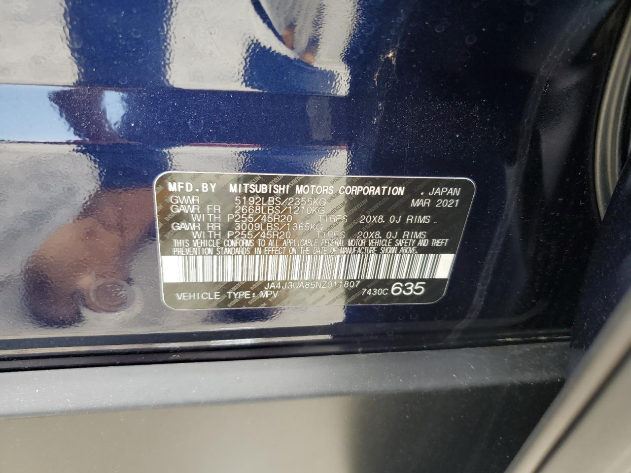 JA4J3UA85NZ011807 2022 Mitsubishi Outlander Se