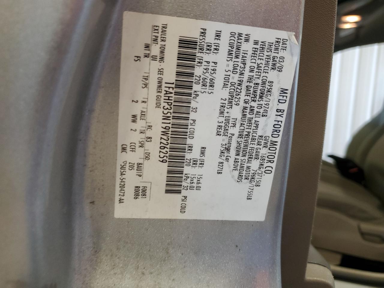 1FAHP35N19W226259 2009 Ford Focus Se