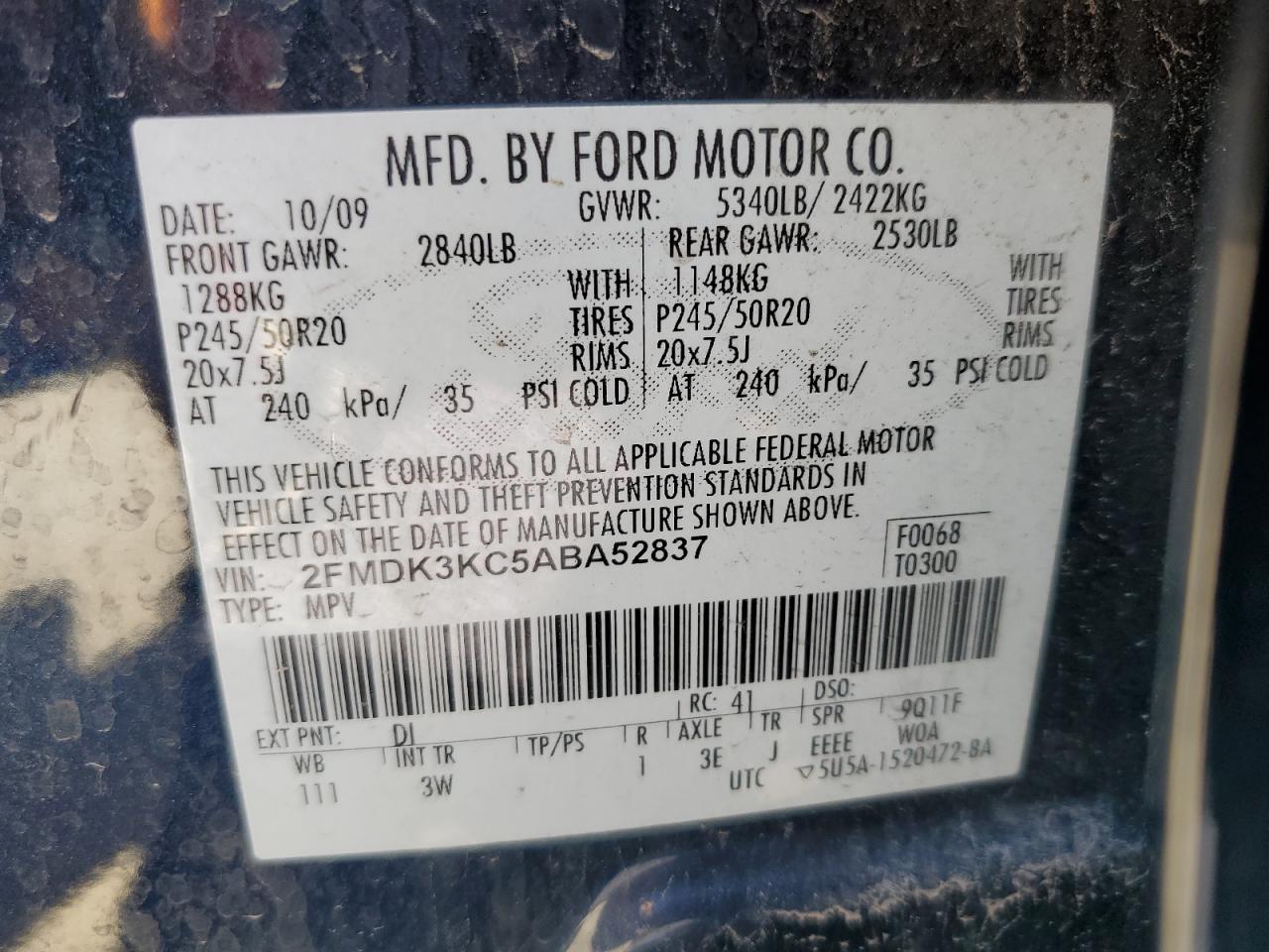 2FMDK3KC5ABA52837 2010 Ford Edge Limited