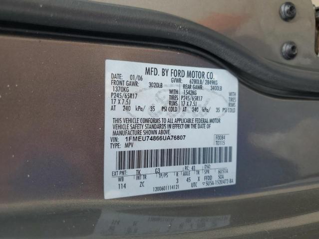 2006 Ford Explorer Eddie Bauer VIN: 1FMEU74866UA76807 Lot: 60306584