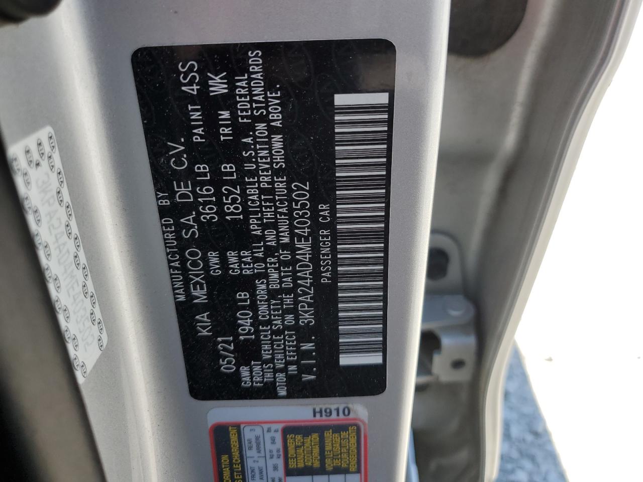 3KPA24AD4ME403502 2021 Kia Rio Lx