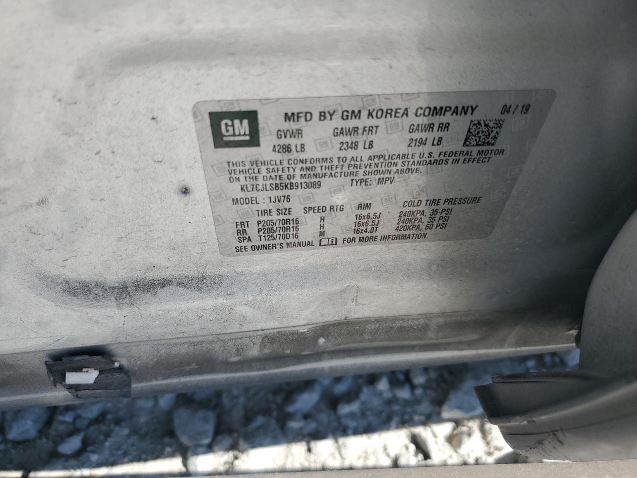 KL7CJLSB5KB913089 2019 Chevrolet Trax 1Lt