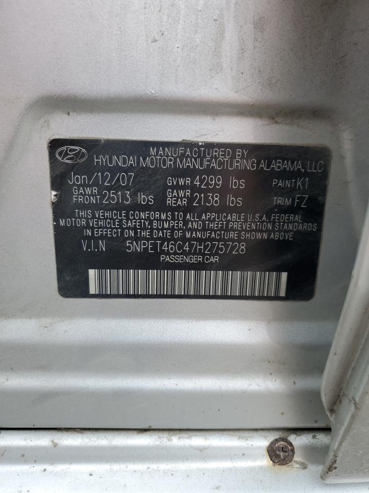 5NPET46C47H275728 2007 Hyundai Sonata Gls