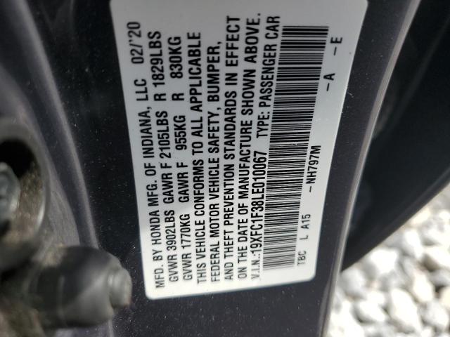 2020 Honda Civic Ex VIN: 19XFC1F38LE010067 Lot: 60618754