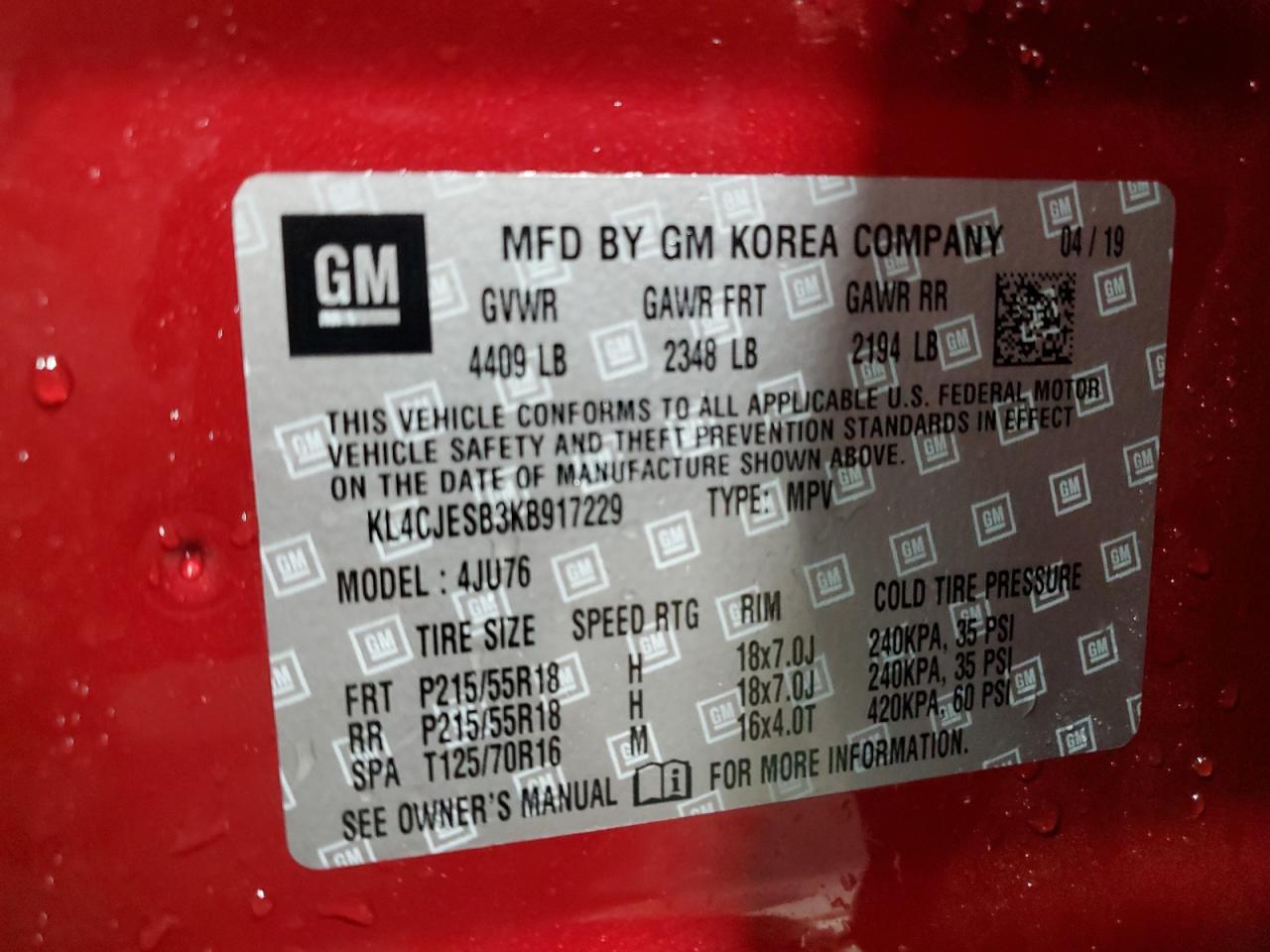 KL4CJESB3KB917229 2019 Buick Encore Preferred