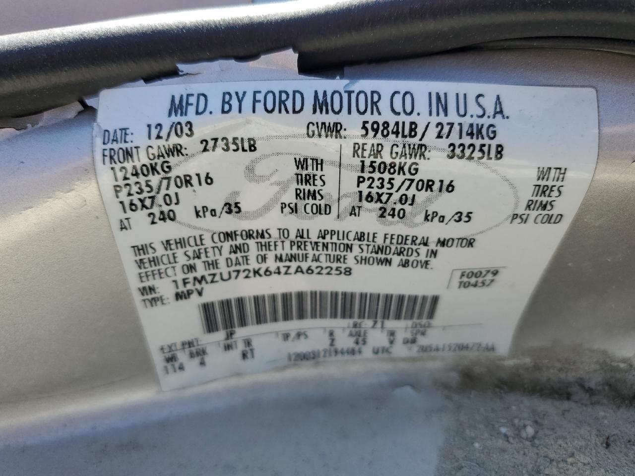 1FMZU72K64ZA62258 2004 Ford Explorer Xls