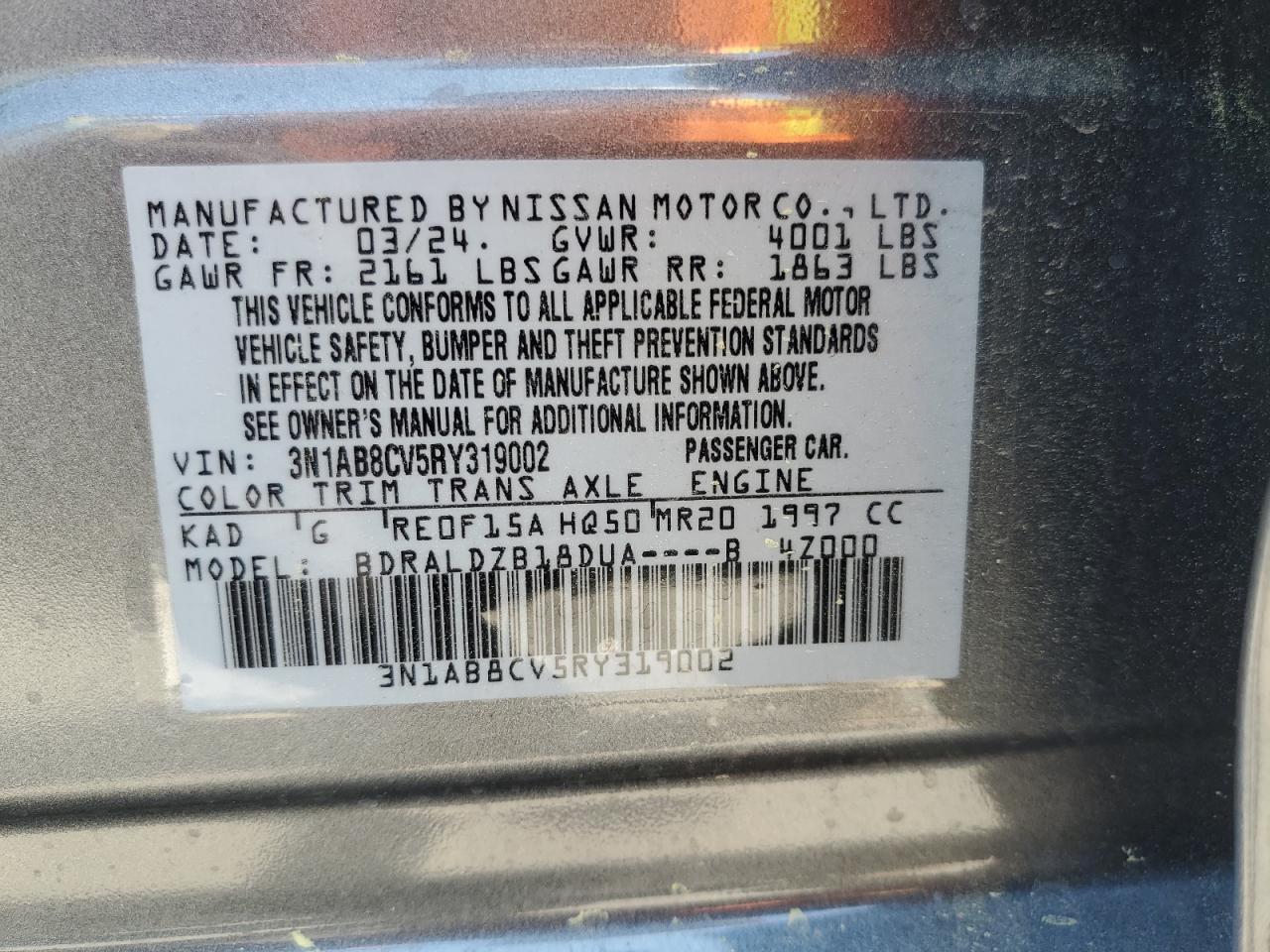 3N1AB8CV5RY319002 2024 Nissan Sentra Sv