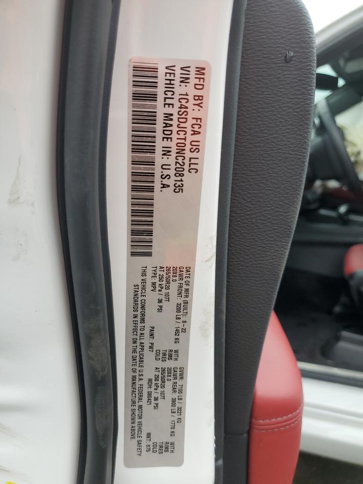 1C4SDJCT0NC208135 2022 Dodge Durango R/T