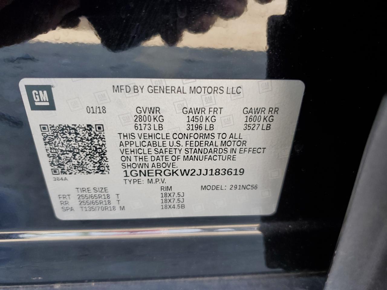 1GNERGKW2JJ183619 2018 Chevrolet Traverse Lt