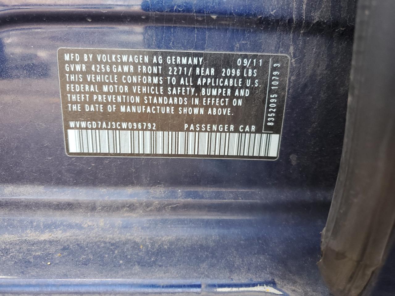 WVWGD7AJ3CW096792 2012 Volkswagen Gti