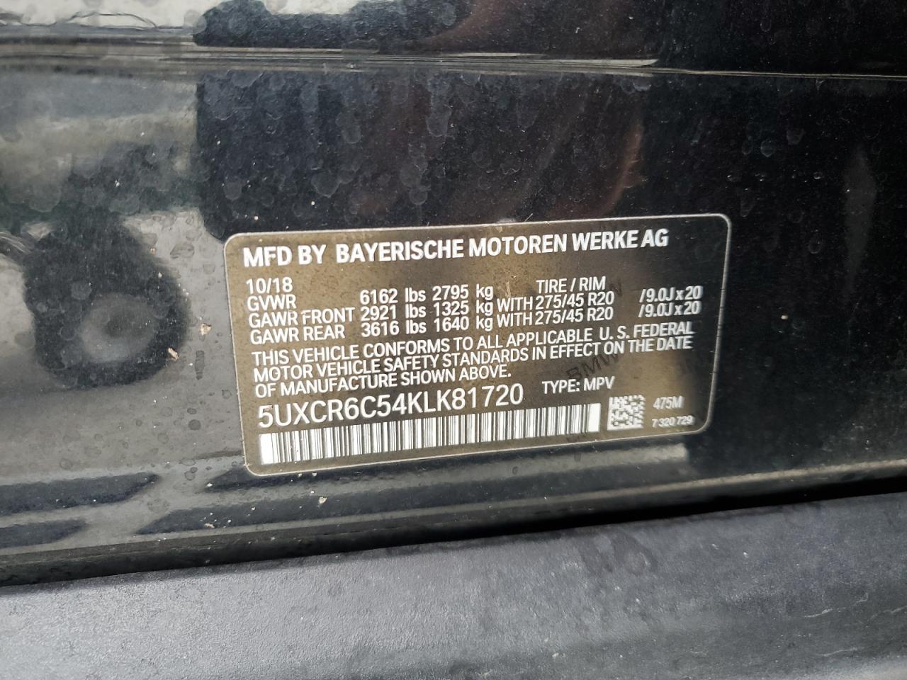 5UXCR6C54KLK81720 2019 BMW X5 xDrive40I