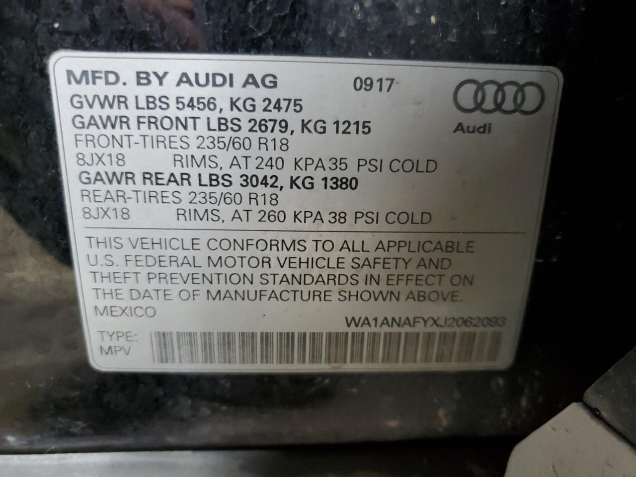 WA1ANAFYXJ2062093 2018 Audi Q5 Premium