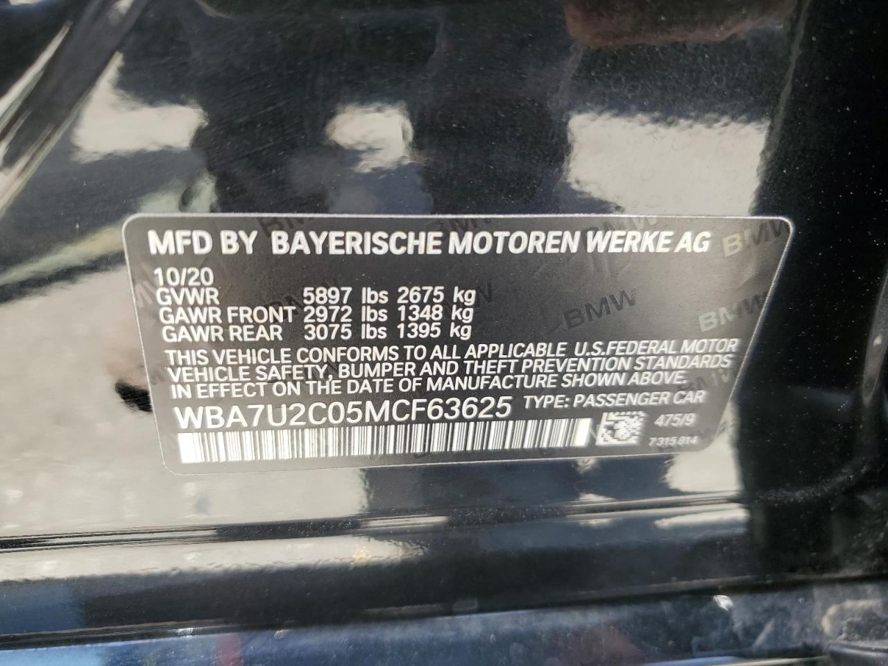 2021 BMW 750 Xi vin: WBA7U2C05MCF63625