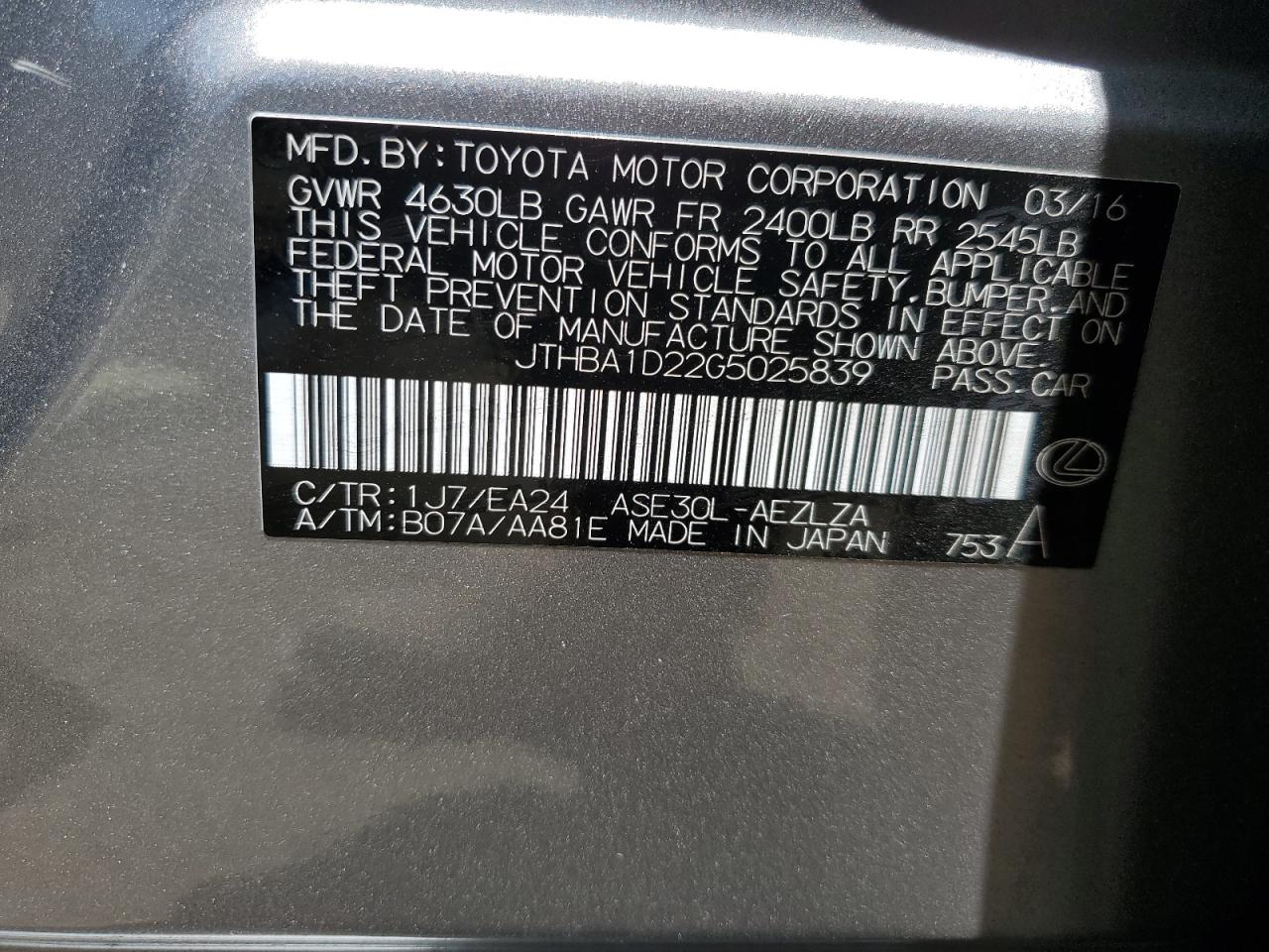 JTHBA1D22G5025839 2016 Lexus Is 200T