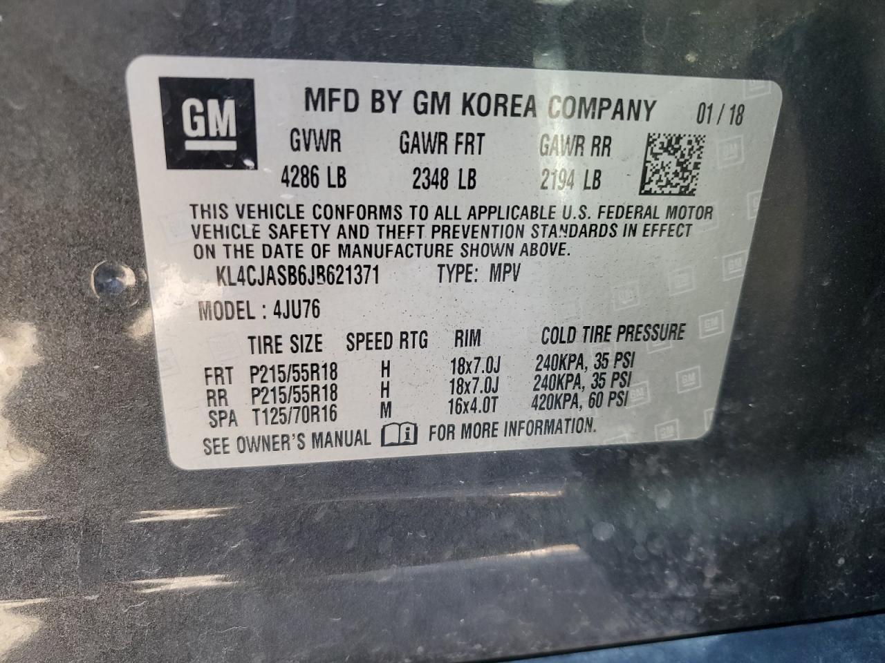 KL4CJASB6JB621371 2018 Buick Encore Preferred